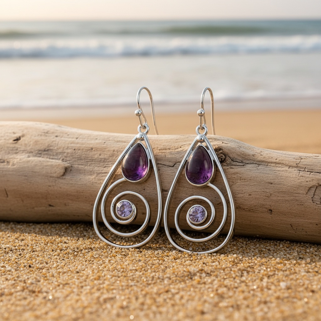 Classic Bohemian Synthetic Purple Cubic Zirconia Dangle Earrings